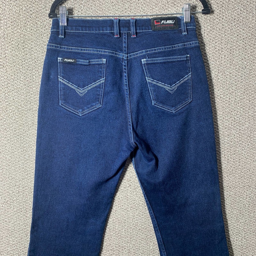 FUBU Womens Jeans 11/12 Juniors Dark Wash Denim‎ Straight Leg Mid Rise Y2K Retro - Picture 4 of 11